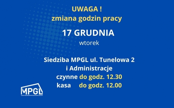 17 grudnia 2024 - Zmian godzin Pracy