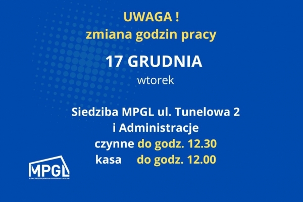 17 grudnia 2024 - Zmian godzin Pracy